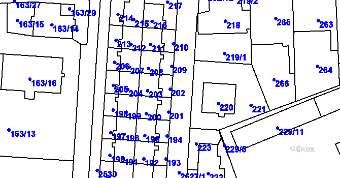 Parcela st. 202 v KÚ Radotín, Katastrální mapa