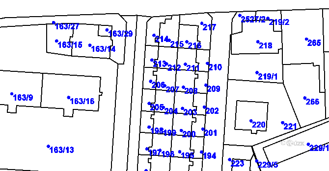 Parcela st. 207 v KÚ Radotín, Katastrální mapa