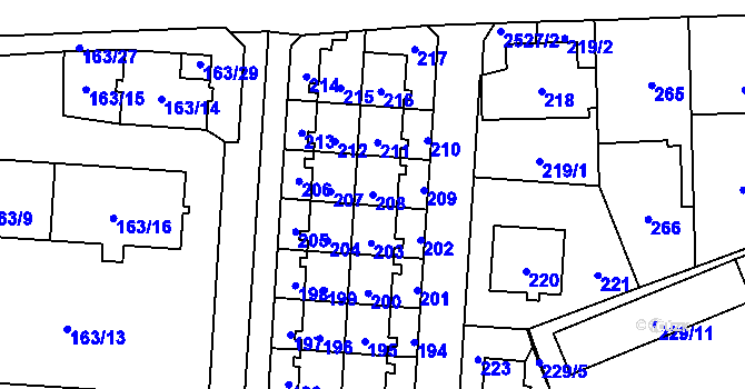 Parcela st. 208 v KÚ Radotín, Katastrální mapa