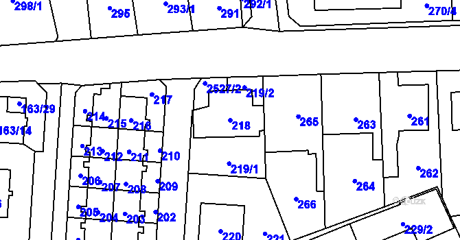 Parcela st. 218 v KÚ Radotín, Katastrální mapa