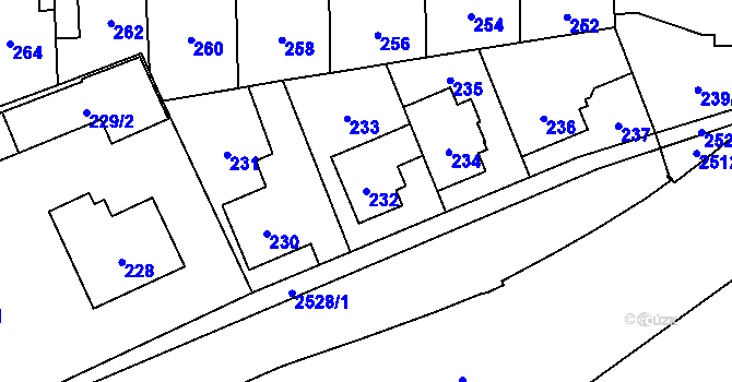 Parcela st. 232 v KÚ Radotín, Katastrální mapa