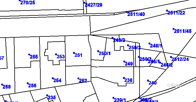 Parcela st. 250/1 v KÚ Radotín, Katastrální mapa