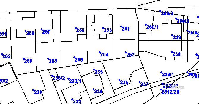Parcela st. 254 v KÚ Radotín, Katastrální mapa