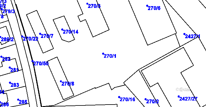 Parcela st. 270/1 v KÚ Radotín, Katastrální mapa