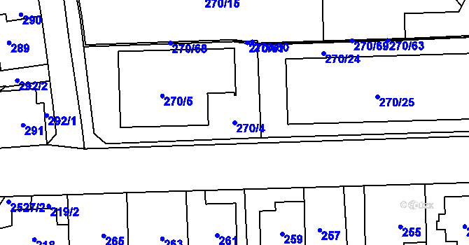 Parcela st. 270/4 v KÚ Radotín, Katastrální mapa