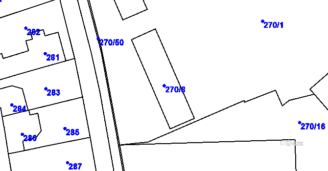 Parcela st. 270/8 v KÚ Radotín, Katastrální mapa