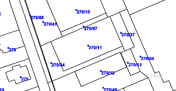 Parcela st. 270/11 v KÚ Radotín, Katastrální mapa