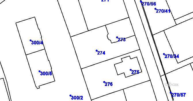 Parcela st. 274 v KÚ Radotín, Katastrální mapa
