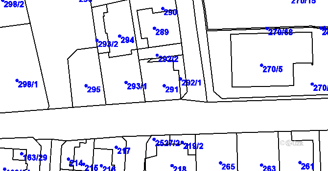 Parcela st. 291 v KÚ Radotín, Katastrální mapa