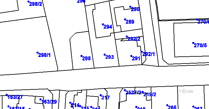 Parcela st. 293 v KÚ Radotín, Katastrální mapa
