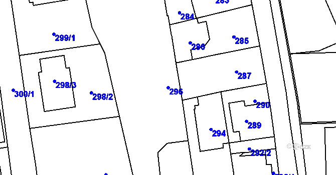 Parcela st. 296 v KÚ Radotín, Katastrální mapa
