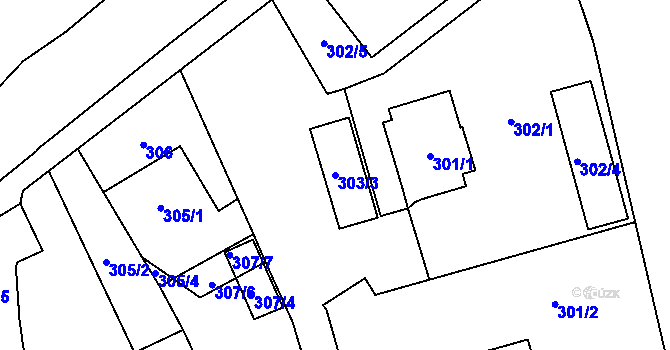 Parcela st. 303/3 v KÚ Radotín, Katastrální mapa
