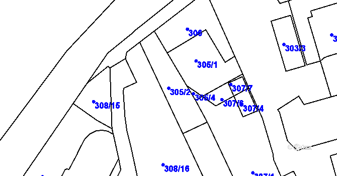 Parcela st. 305/2 v KÚ Radotín, Katastrální mapa