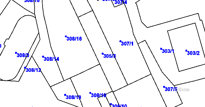 Parcela st. 305/3 v KÚ Radotín, Katastrální mapa
