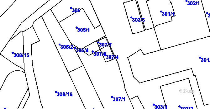 Parcela st. 307/4 v KÚ Radotín, Katastrální mapa