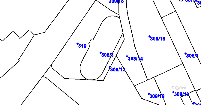 Parcela st. 308/3 v KÚ Radotín, Katastrální mapa
