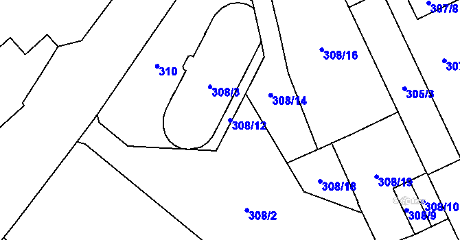 Parcela st. 308/12 v KÚ Radotín, Katastrální mapa