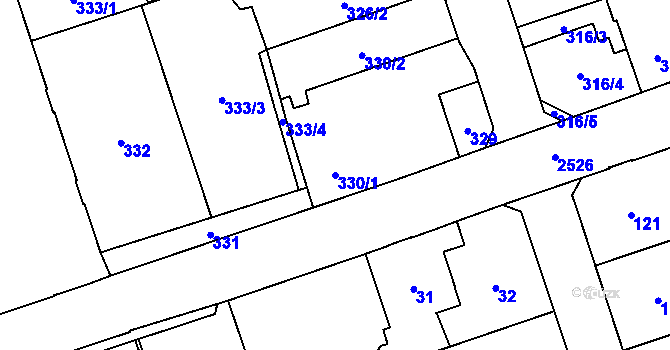 Parcela st. 330/1 v KÚ Radotín, Katastrální mapa