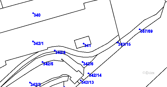 Parcela st. 341 v KÚ Radotín, Katastrální mapa