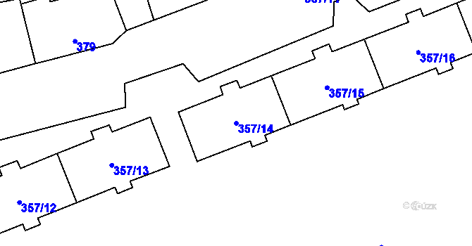 Parcela st. 357/14 v KÚ Radotín, Katastrální mapa