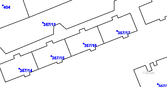 Parcela st. 357/16 v KÚ Radotín, Katastrální mapa