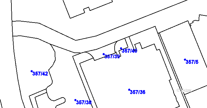 Parcela st. 357/39 v KÚ Radotín, Katastrální mapa
