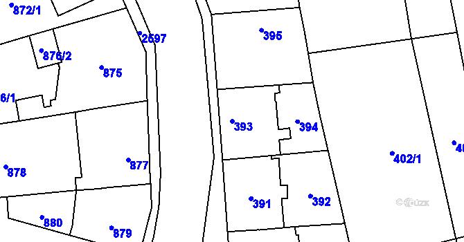Parcela st. 393 v KÚ Radotín, Katastrální mapa