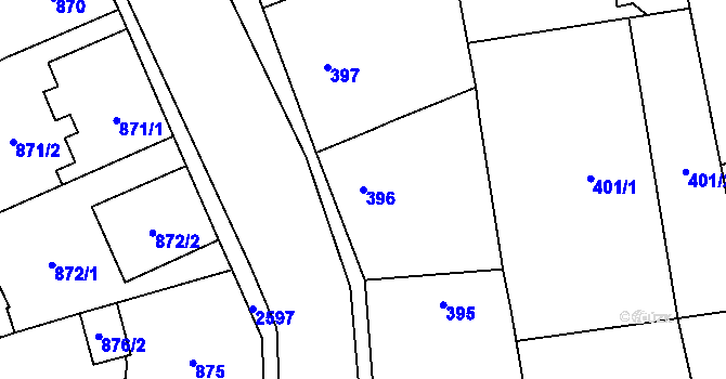Parcela st. 396 v KÚ Radotín, Katastrální mapa