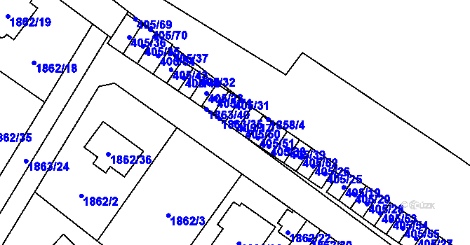 Parcela st. 405/17 v KÚ Radotín, Katastrální mapa