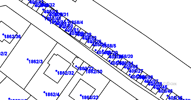 Parcela st. 405/19 v KÚ Radotín, Katastrální mapa