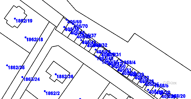 Parcela st. 405/23 v KÚ Radotín, Katastrální mapa