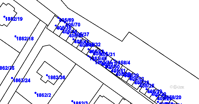 Parcela st. 405/31 v KÚ Radotín, Katastrální mapa