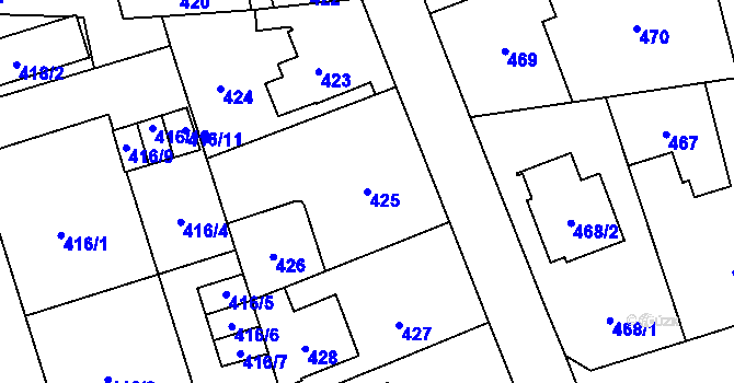 Parcela st. 425 v KÚ Radotín, Katastrální mapa