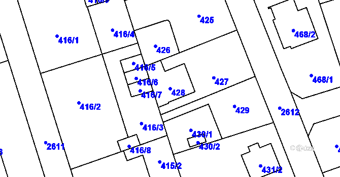 Parcela st. 428 v KÚ Radotín, Katastrální mapa