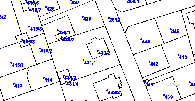 Parcela st. 431/2 v KÚ Radotín, Katastrální mapa