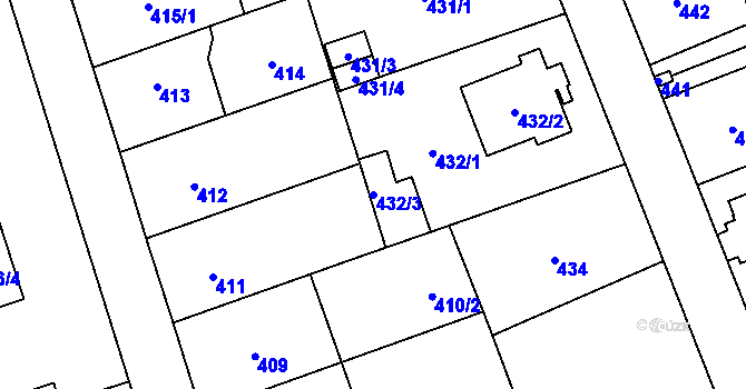Parcela st. 432/3 v KÚ Radotín, Katastrální mapa