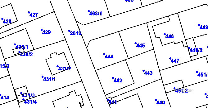 Parcela st. 444 v KÚ Radotín, Katastrální mapa
