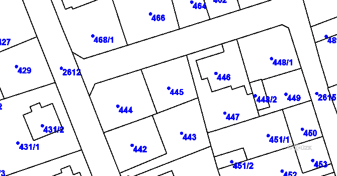 Parcela st. 445 v KÚ Radotín, Katastrální mapa
