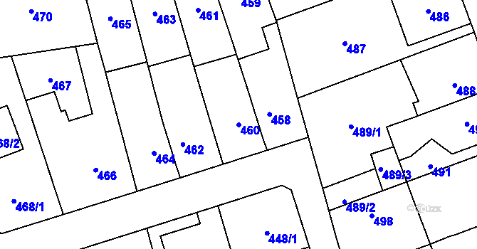 Parcela st. 460 v KÚ Radotín, Katastrální mapa
