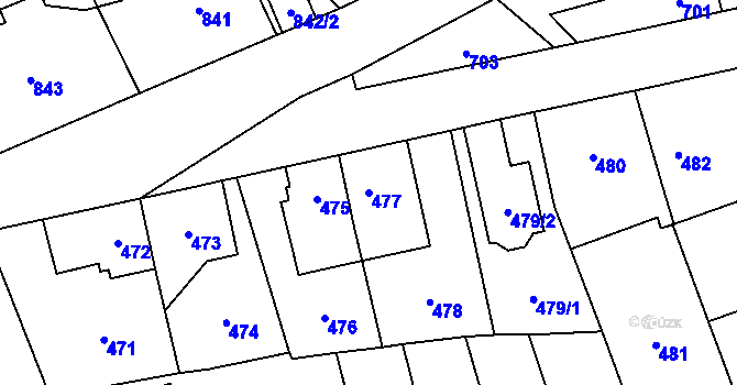 Parcela st. 477 v KÚ Radotín, Katastrální mapa