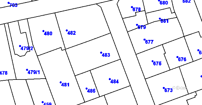 Parcela st. 483 v KÚ Radotín, Katastrální mapa