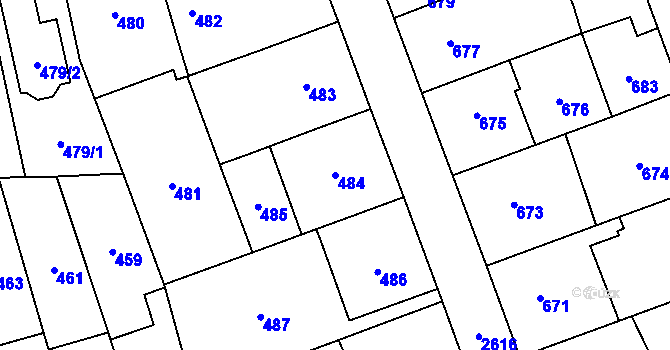 Parcela st. 484 v KÚ Radotín, Katastrální mapa