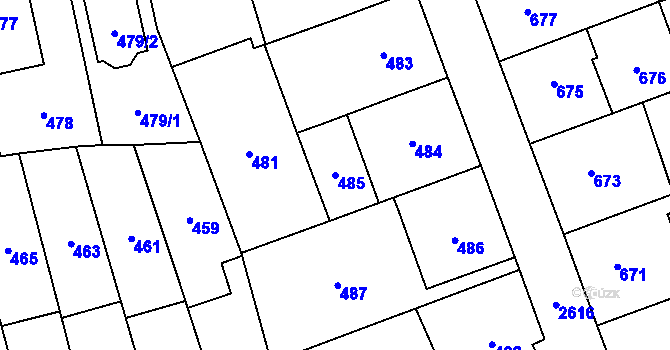 Parcela st. 485 v KÚ Radotín, Katastrální mapa