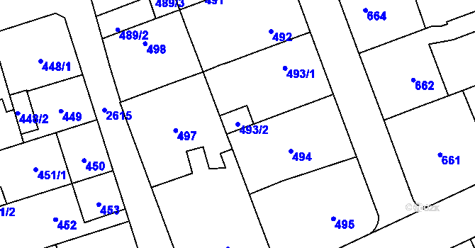 Parcela st. 493/2 v KÚ Radotín, Katastrální mapa