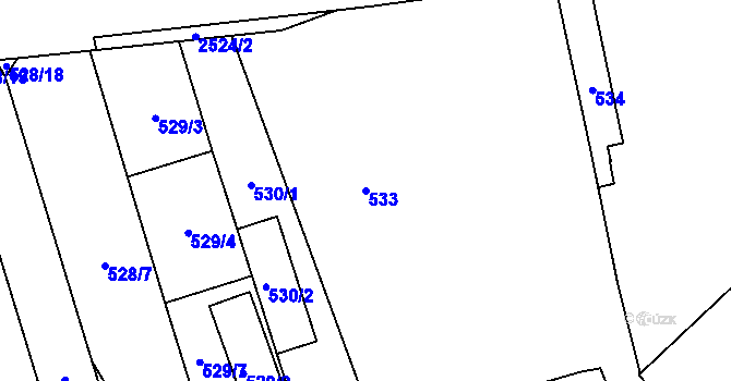 Parcela st. 533 v KÚ Radotín, Katastrální mapa