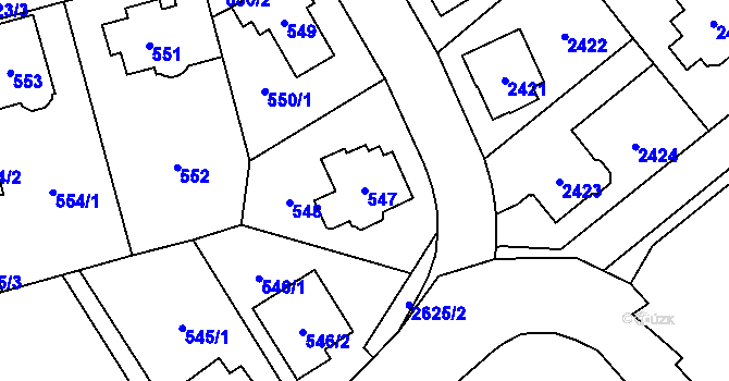 Parcela st. 547 v KÚ Radotín, Katastrální mapa