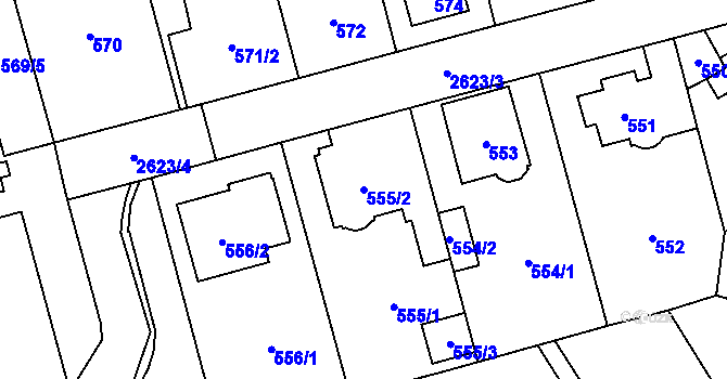 Parcela st. 555/2 v KÚ Radotín, Katastrální mapa