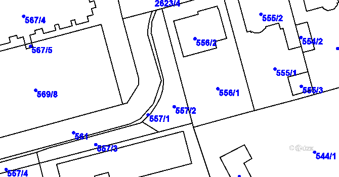 Parcela st. 557 v KÚ Radotín, Katastrální mapa