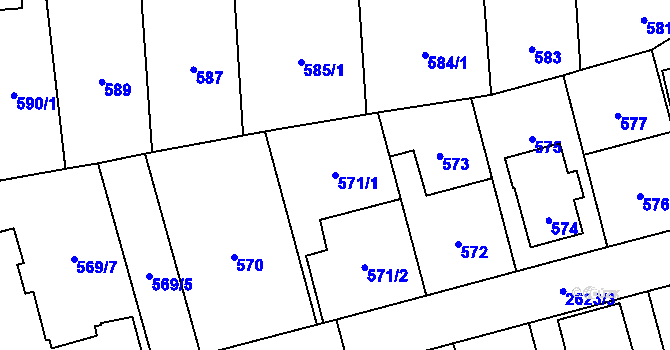 Parcela st. 571/1 v KÚ Radotín, Katastrální mapa