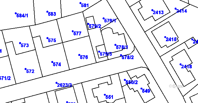 Parcela st. 579/3 v KÚ Radotín, Katastrální mapa